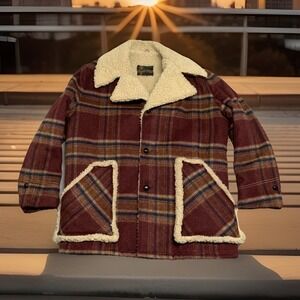 Vintage 50s Grant's Men's Wear Wool Coat Sherpa Lined Trimmed Chore Classic RARE